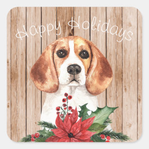 Sticker Carré Bouquet Beagle et Noël sur mesure