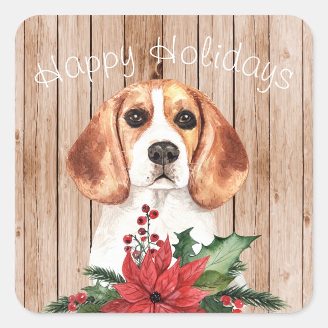 Sticker Carré Bouquet Beagle et Noël sur mesure (Devant)