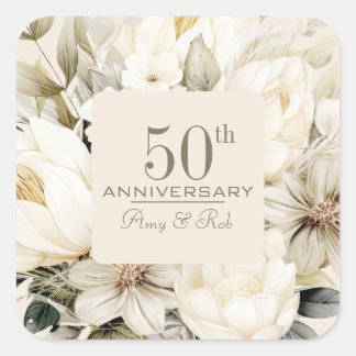 Sticker Carré Bouquet crème vanille personnalisé pour anniversai