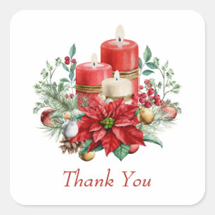Sticker Carré Bouquet de bougies et Poinsettia Merci de Noël