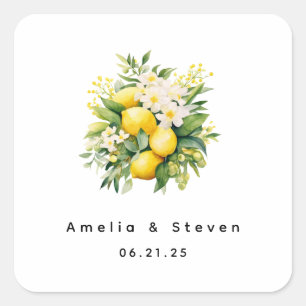 Sticker Carré Bouquet de citron aux fleurs blanches - Mariage