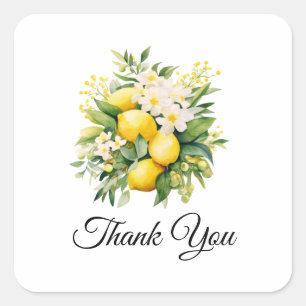 Sticker Carré Bouquet de citrons avec remerciements de fleurs bl