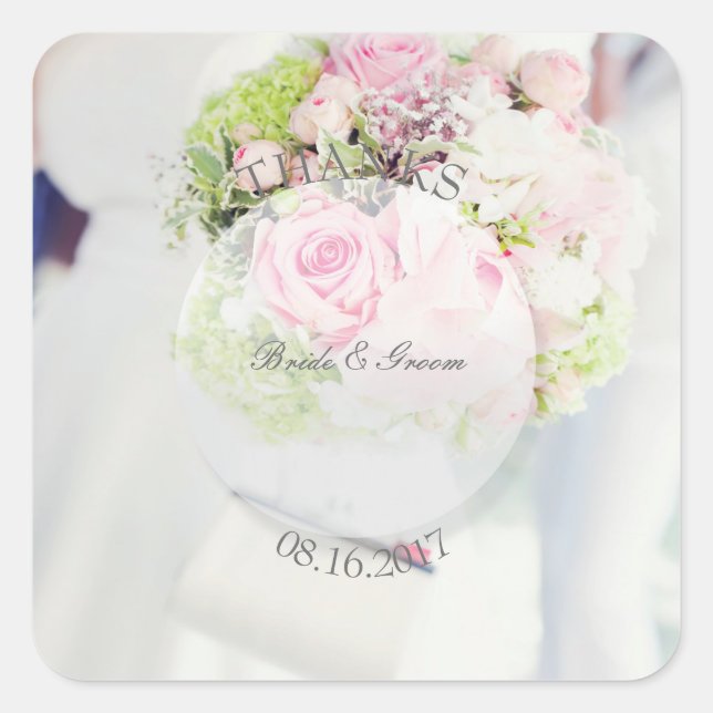 Sticker Carré Bouquet de fleurs de mariée éditable mariage-Merci (Devant)