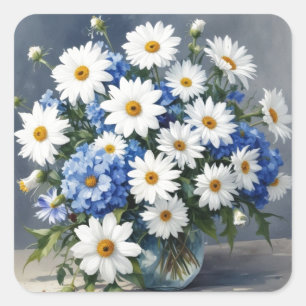 Sticker Carré Bouquet de fleurs Élégantes marguerites aquarelle