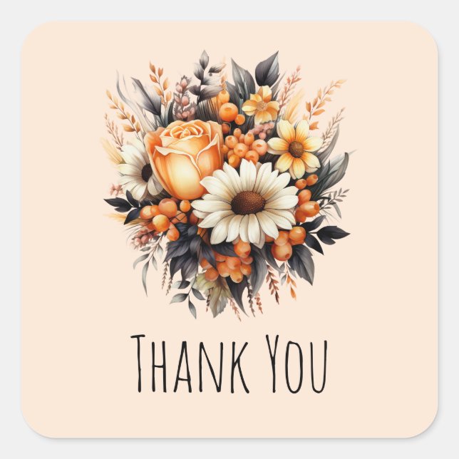 Sticker Carré Bouquet de fleurs gris orange (Devant)