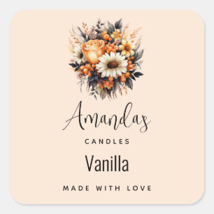 Sticker Carré Bouquet de fleurs gris orange bouquet Bougie
