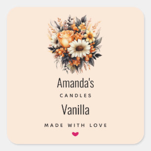 Sticker Carré Bouquet de fleurs gris orange bouquet Bougie