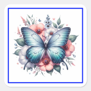 Sticker Carré Bouquet de fleurs papillon vibrant Art-96283