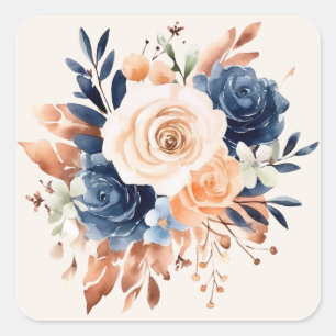 Sticker Carré Bouquet de Mariage Navy Peach Cuivre