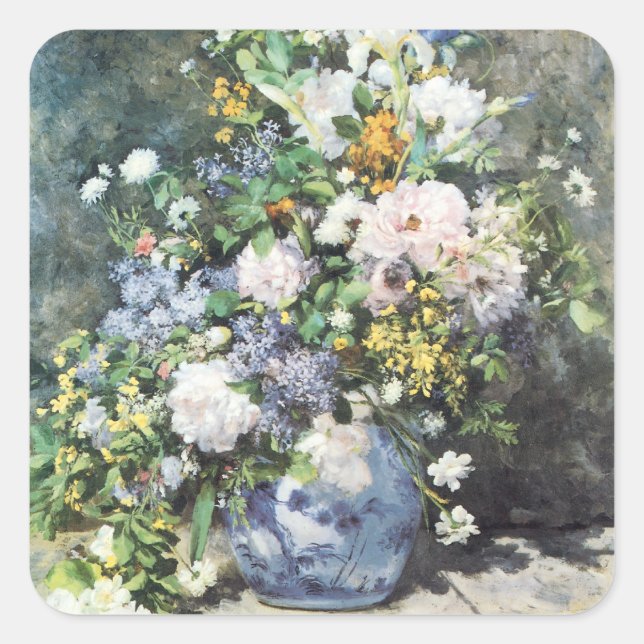 Sticker Carré Bouquet de printemps de Pierre Renoir, Fleurs Vint (Devant)