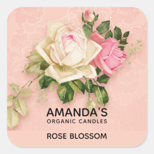 Sticker Carré Bouquet de rose et de rose blanche Bougie ou savon