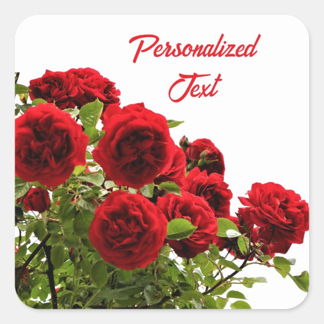 Sticker Carré Bouquet de roses rouges élégant avec monogramme (Devant)