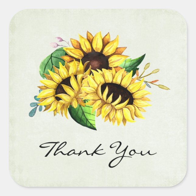 Sticker Carré Bouquet de tournesol jaune en aquarelle (Devant)