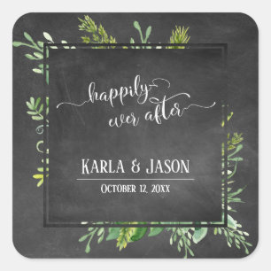 Sticker Carré Bouquet De Verdure Heureux Jamais Après Chalkboard