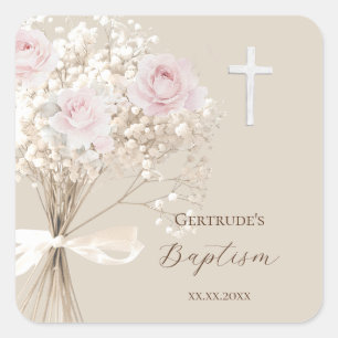 Sticker Carré Bouquet délicat de baptême