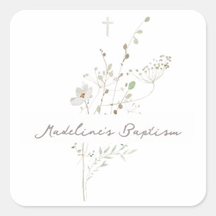 Sticker Carré Bouquet délicat fleur sauvage Baptême