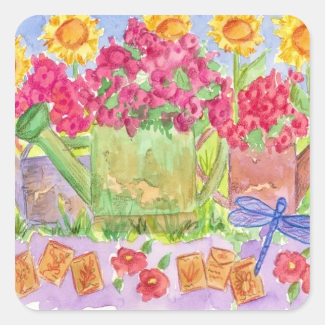 Sticker Carré Bouquet d'été à fleurs d'arrosage du jardin (Devant)