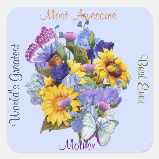 Sticker Carré Bouquet d'été - Maman (Devant)