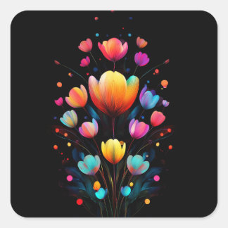 Sticker Carré Bouquet Fleur sauvage Pastel coloré