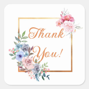 Sticker Carré Bouquet Floral Aquarelle Pastel Merci