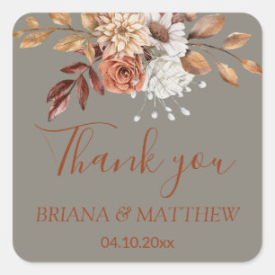 Sticker Carré Bouquet Floral d'Automne Gris Favor