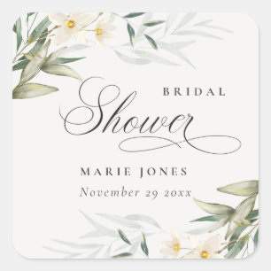 Sticker Carré Bouquet Floral de Verdure Blanc Rustique pour Mari