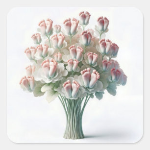 Sticker Carré Bouquet floral rose pieds bébé