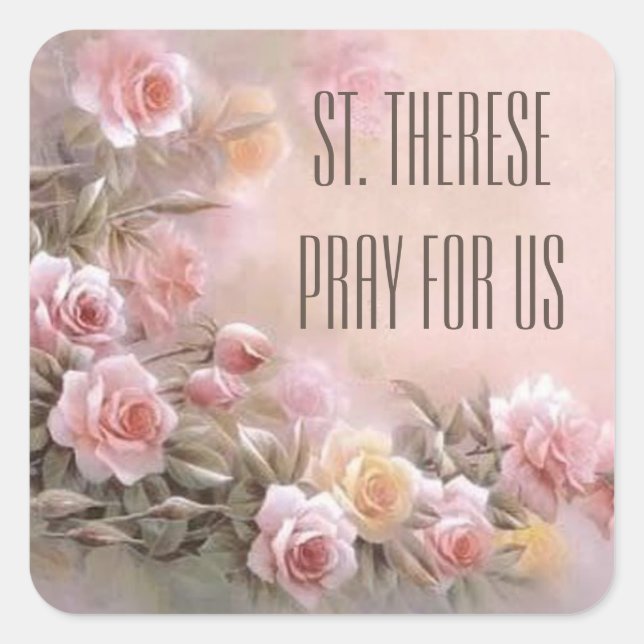 Sticker Carré Bouquet floral rose Saint Therese (Devant)