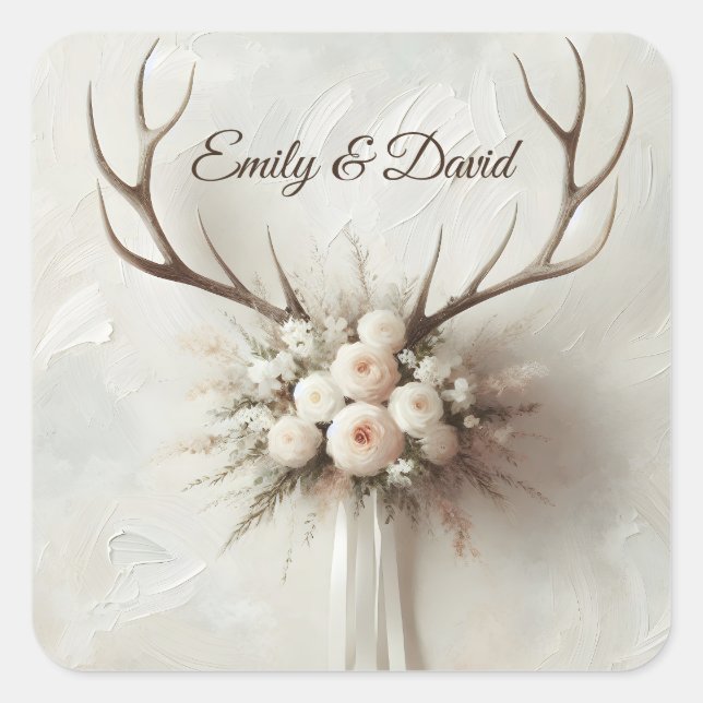 Sticker Carré Bouquet mariage et Antlers de cerfs (Devant)