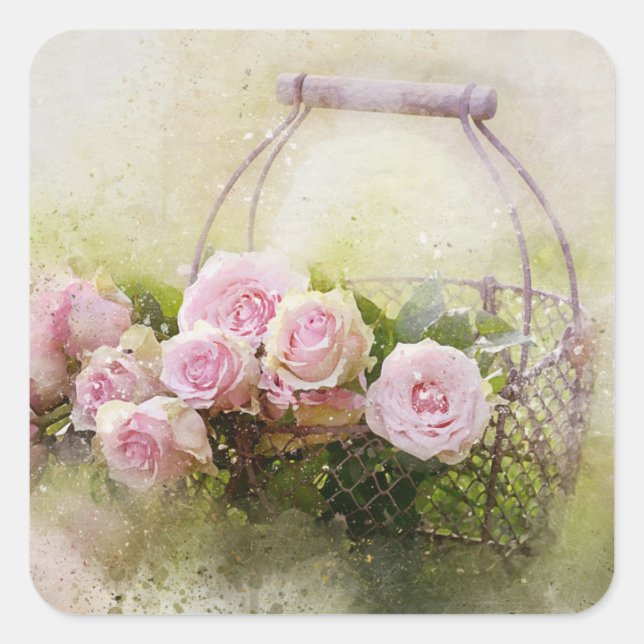 Sticker Carré Bouquet rose (Devant)