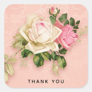 Sticker Carré Bouquet rose et rose blanche