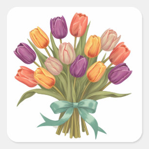 Sticker Carré Bouquet Tulipes du printemps