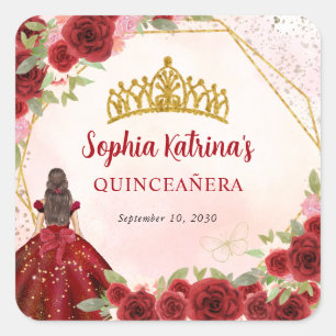 Sticker Carré Bourgogne Gold Parties scintillant Floral Princess