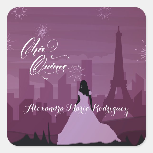Sticker Carré Bourgogne Rose rose Paris Feu d'artifice Quinceañe (Devant)