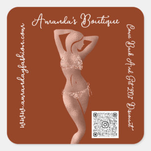 Sticker Carré Boutique Boutique Lingeire QrCode Logo Corps Rose 