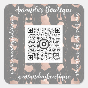 Sticker Carré Boutique Boutique Lingerie QrCode Logo Corps Rose 