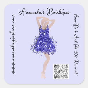 Sticker Carré Boutique Boutique Vêtements Qr Code Logo Rose Bleu