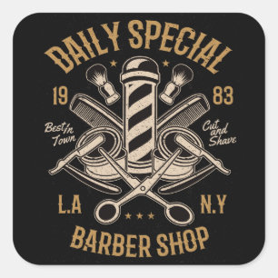 Sticker Carré Boutique De Barbier Spécial Quotidien Coupe Et Ras