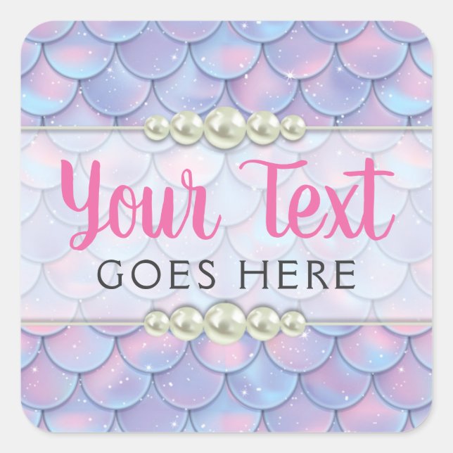 Sticker Carré Boutique Mermaid Tail Scale & Pearl Pastel Sparkle (Devant)