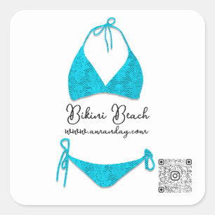Sticker Carré Boutique Vêtements Qr Code Rose Bikini bleu