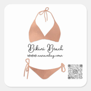 Sticker Carré Boutique Vêtements Qr Code Rose Blanc Bikini