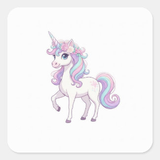 Sticker Carré Bouton de fête licorne