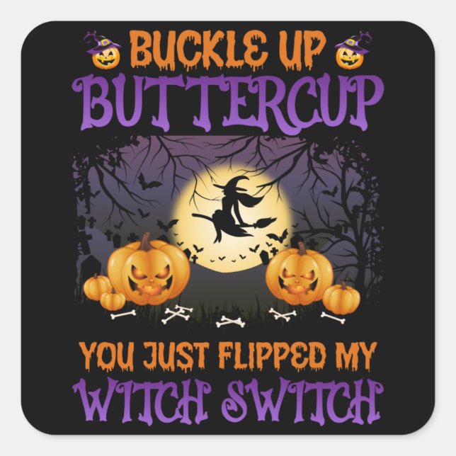 Sticker Carré Bouton d'interrupteur de sorcière d'Halloween vers (Devant)