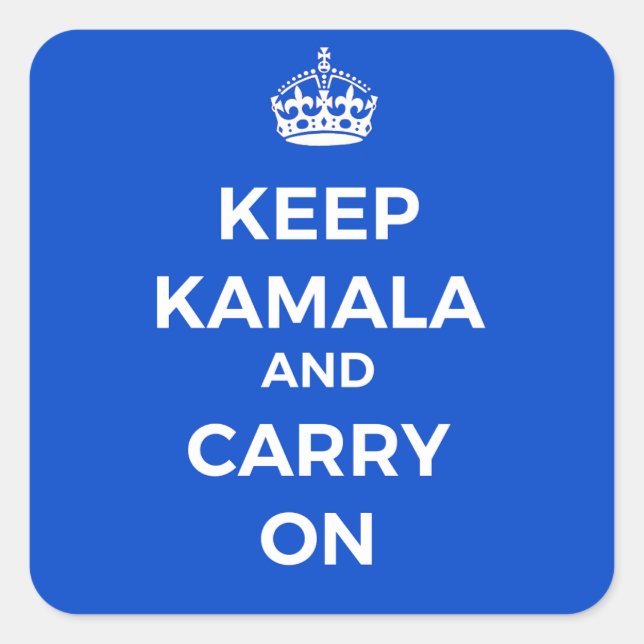 Sticker Carré Bouton Kamala Harris - Conserver le calme, bleu (Devant)
