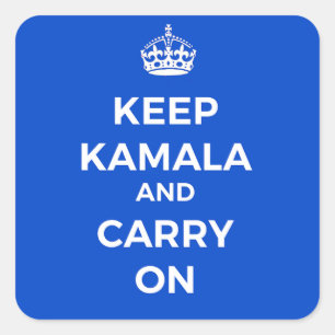 Sticker Carré Bouton Kamala Harris - Conserver le calme, bleu