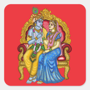 Sticker Carré Bouton Radha Krishna