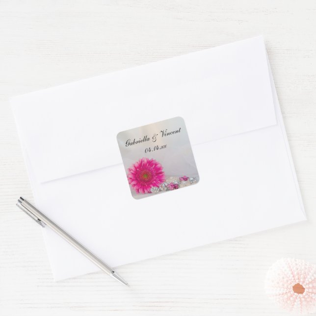 Sticker Carré Boutons de marguerite rose Mariage (Enveloppe)