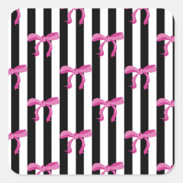 Sticker Carré Boutons roses sur bandes noires et blanches