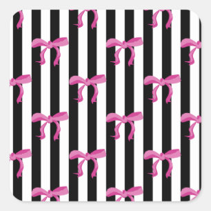 Sticker Carré Boutons roses sur bandes noires et blanches