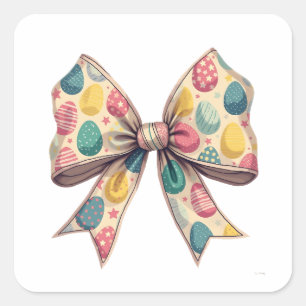 Sticker Carré Bow Coquette Easter Sunday Oeufs Pink Pallete